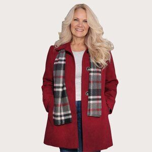 Ruby Pea Coat with Plaid Scarf